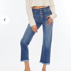 KanCan Taurus High Rise Button Fly Straight Leg Raw Hem Jeans Blue‎  Size 9/28